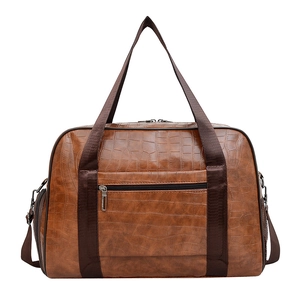 Borsa da viaggio in pelle PU marrone con motivo a coccodrillo e grande capacità sport
