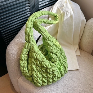 Avocado green cloud quilted crossbody bag with stylish pleated nylon texture