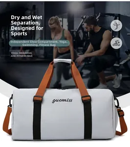 Detail view of large capacity fitness tote with dry wet separation and shoe compartment