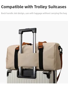 Oxford tote bag showing trolley sleeve detail for luggage attachment on a suitcase