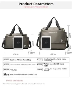 Größentabelle für wasserfeste Oxford-Reisetasche mit Maßen von 49 cm Breite und Funktionen