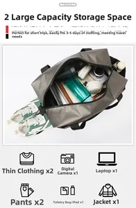 Detail der wasserdichten grauen Reisetasche mit geräumigem Innenraum für Laptop und Kleidung