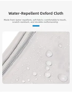 Close-up of water-repellent Oxford cloth material with water drops and metal zipper