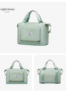 Detail view of the light green waterproof gym bag showing reinforced side buckles