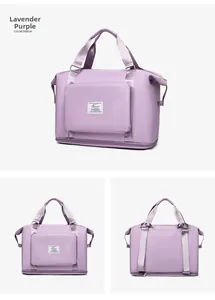 Detailed views of the taro purple travel bag with trolley sleeve and large capacity