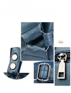 Details einer dunkelblauen Tote-Bag mit Lychee-Muster, Silber-Hardware und Trageriemen