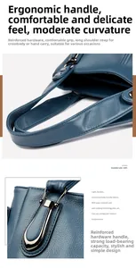 Detail der dunkelblauen Leder-Tote mit verstärkten Metallgriffen und verstellbarem Riemen