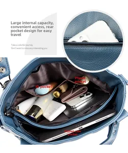 Innenansicht mit geräumigen Fächern und multifunktionalen Taschen der blauen Shopper-Tasche