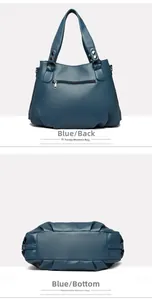 Detailansicht der Rückseite einer dunkelblauen Leder-Tote-Bag mit Reißverschlussfach