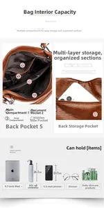 Internal layout of brown leather tote bag showing large capacity for iPad and essentials