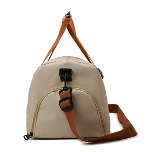 Beige Oxford gym tote bag with orange straps, large capacity and separate shoe compartment