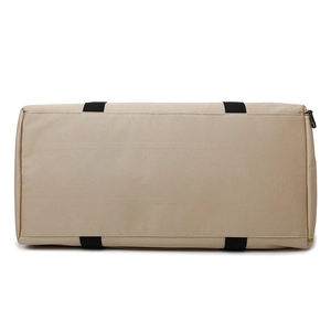Khaki Oxford travel tote bag with reinforced straps and bottom view perspective