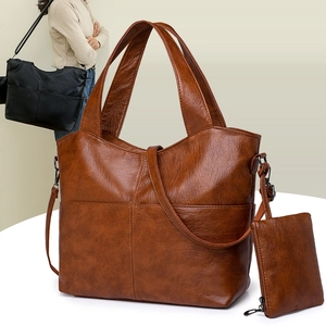 Retro Women Tote Bag And Small Pouch Large Capacity Soft PU Leather Handbag Crossbody Purse Vintage Daily
