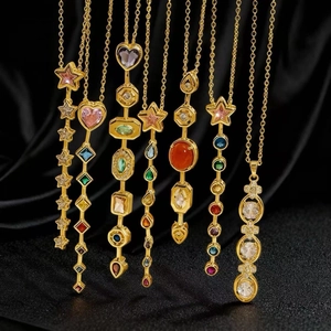 Collana Pendente Rame Placcato Oro Con Zirconi Colorati Geometrico Verticale Hip Hop Gioielli Eleganti Da Donna