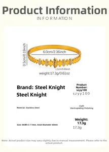 Detail view of gold stainless steel bangle with diamond checkered pattern and dimensions