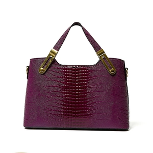 Chic purple embossed large tote bag with crocodile texture and gold hardware details