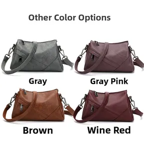 Sélection de quatre sacs bandoulière en similicuir gris, rose, marron et bordeaux