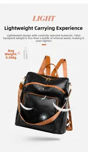 Detailed view of lightweight black backpack with contrast straps and 0.54kg weight label