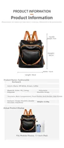 Detailed size specifications for large vintage black PU leather backpack with dimensions
