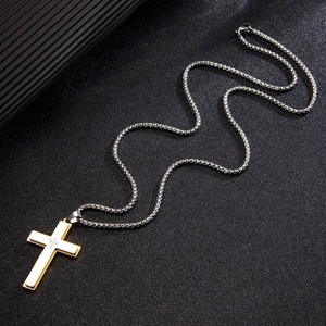 Collier croix hip-hop pour homme avec couches dorées et argentées sur chaîne box