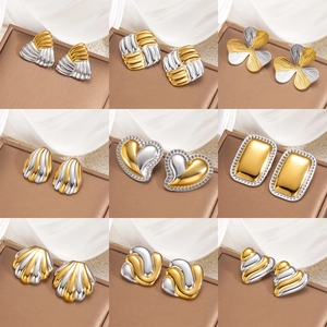 Zweifarbige Ohrstecker Herz Muschel Blume Geometrisch Titanstahl 18K Vergoldet Vintage Luxusschmuck Für Damen