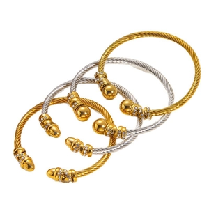 Three-piece set of twisted cable bracelets in gold and silver finish with zircon accents