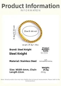 Spécifications du bracelet en acier inoxydable plaqué or 18k de 6mm avec dimensions