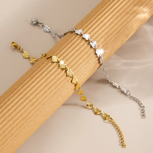 Chic 18k gold plated stainless steel heart chain bracelet with textured links for women