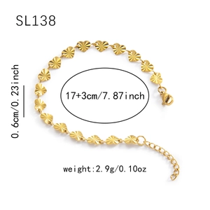 18k gold plated stainless steel bracelet featuring embossed heart charms with size markings