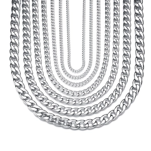 Cadenas de eslabones de acero inoxidable pulido plateado en varios grosores con diseño en U