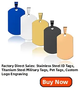 Five colored stainless steel pet ID tags in blue, gold, silver, black, and rose gold finishes
