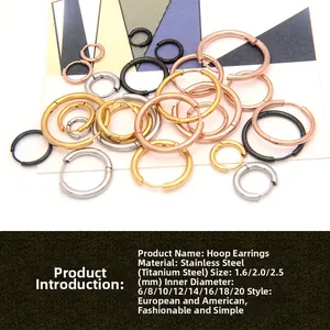 Detailed size chart for stainless steel hoop earrings in 1.6mm to 2.5mm thickness