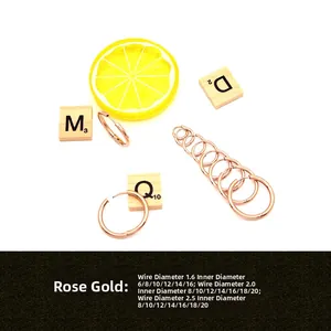 Detailed size chart for rose gold hoop earrings with wire and inner diameter specs