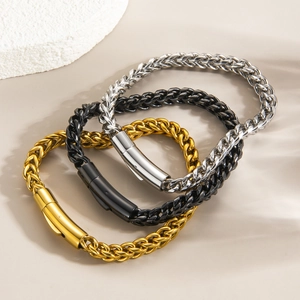 Bracelet Chaîne De Blé Pour Hommes En Acier Inoxydable Métal Poli Punk Hip Hop Minimaliste Gourmette Bijoux Mode