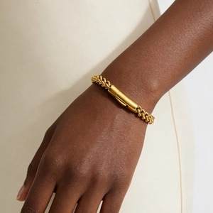 Bracelet homme maille épi plaqué or 18k avec fermoir à ressort poli élégant