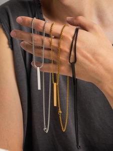 Polished rectangle bar pendants in silver, gold, and black with durable box chains