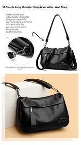 Détail de la bandoulière amovible et du cuir grainé sur ce sac à bandoulière noir