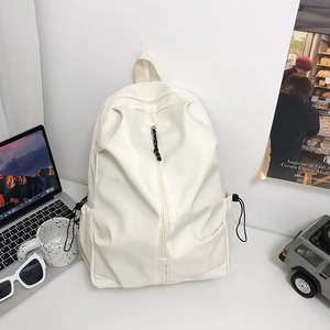 Minimalist cream white large backpack for students and travel with vertical zipper