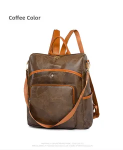 Detail view of coffee oxford backpack showing textured geometric patterns and side pocket