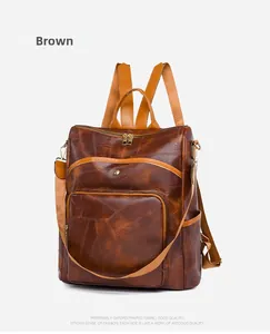 Brown vintage patchwork backpack with premium textured Oxford fabric and multi-functional straps