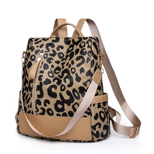 Leopard Print Backpack Fashion Large Capacity Anti-Theft Travel Casual Bag For Women Oxford Cloth PU Leather