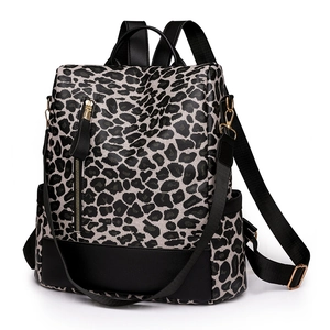 Fashionable leopard print backpack with large capacity and detachable strap for women