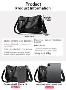 Tableau des tailles avec dimensions 24x15x8cm pour sac à bandoulière pour femmes