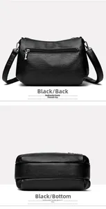 Détail du sac à main en cuir grainé noir avec poche zippée arrière et base élargie