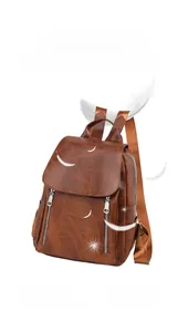 Detail view of lightweight 0.5kg brown leather backpack with stress-relief straps