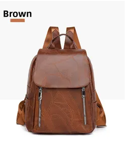 Detailed macro view of vintage brown leather texture and dual vertical zipper pockets