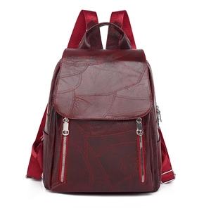 Women's Vintage PU Leather Backpack Fashion Stitching Large Capacity Water-Repellent Travel Bag Anti-Theft Commuter Knapsack