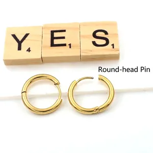 Classic gold-plated stainless steel hoop earrings with round head pin closure