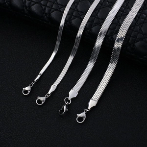 Polished stainless steel snake bone chains in four widths with lobster clasps
