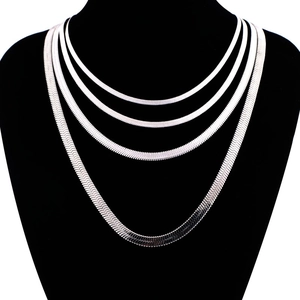 Silver stainless steel snake chain necklace set with four layered herringbone link chains